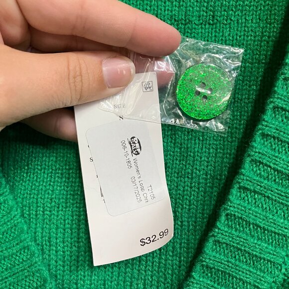 33 Degrees Women's Small Green Loop Christmas Festive Graphic Cardigan Sweater - Picture 6 of 12